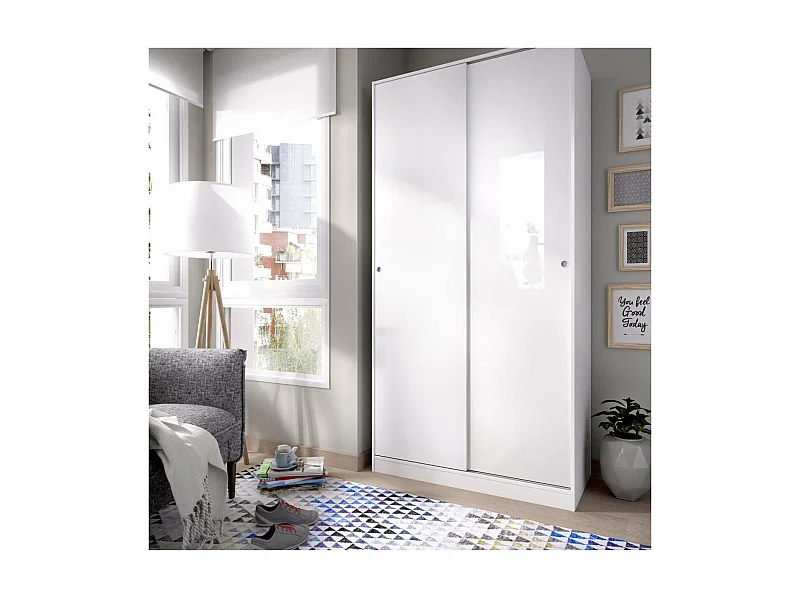 Armario puertas correderas Lupión en blanco brillo. Ancho 100 x fondo 50 x alto 204 cm.