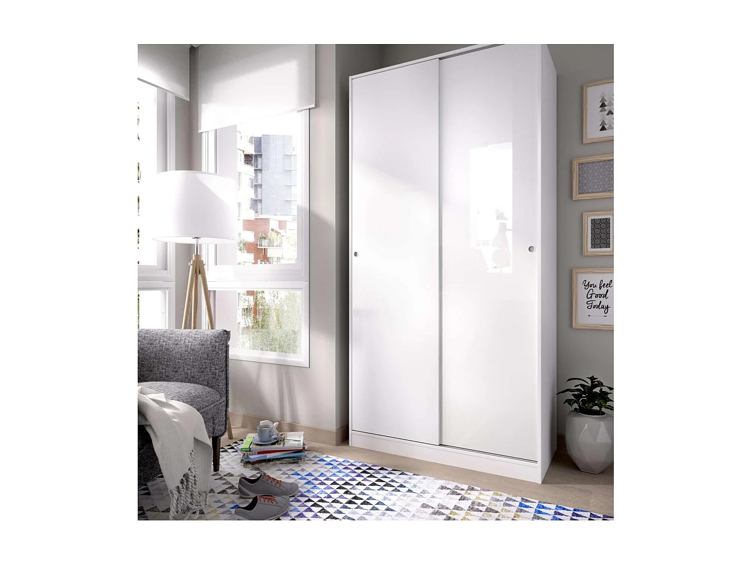 Armario puertas correderas Lupión en blanco brillo. Ancho 100 x fondo 50 x alto 204 cm.