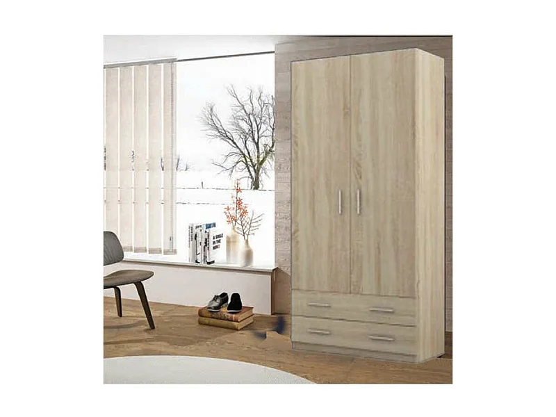 Armario ropero 2 puertas abatibles 2 cajones Lorena acabado Cambrian, 196cm(alto) 100cm(an