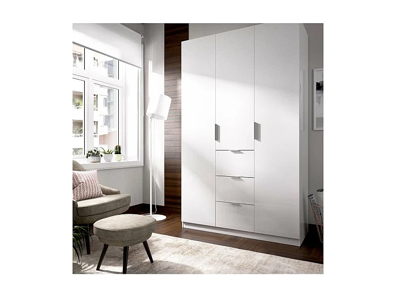 Armario ropero Romina puertas abatibles acabado blanco 204 cm(alto)135 cm(ancho)52 cm(larg