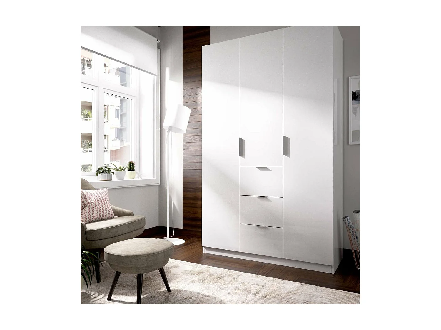 Armario ropero Romina puertas abatibles acabado blanco 204 cm(alto)135 cm(ancho)52 cm(larg