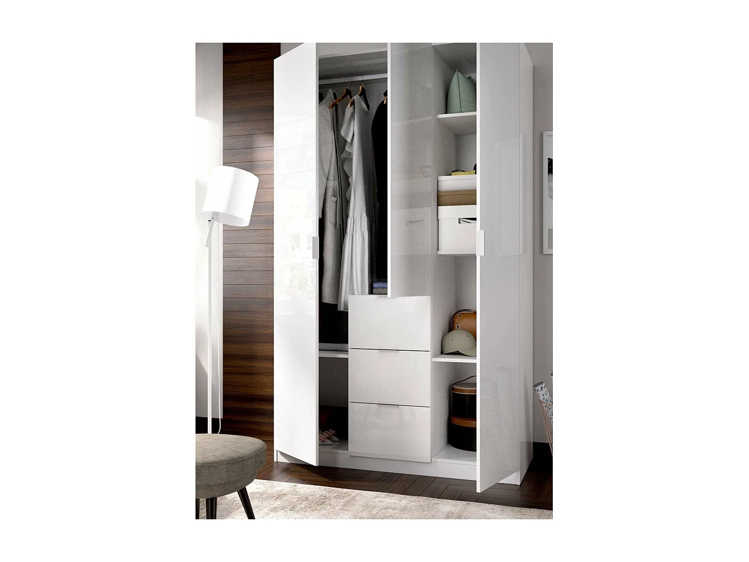 Armario ropero Romina puertas abatibles acabado blanco 204 cm(alto)135 cm(ancho)52 cm(larg