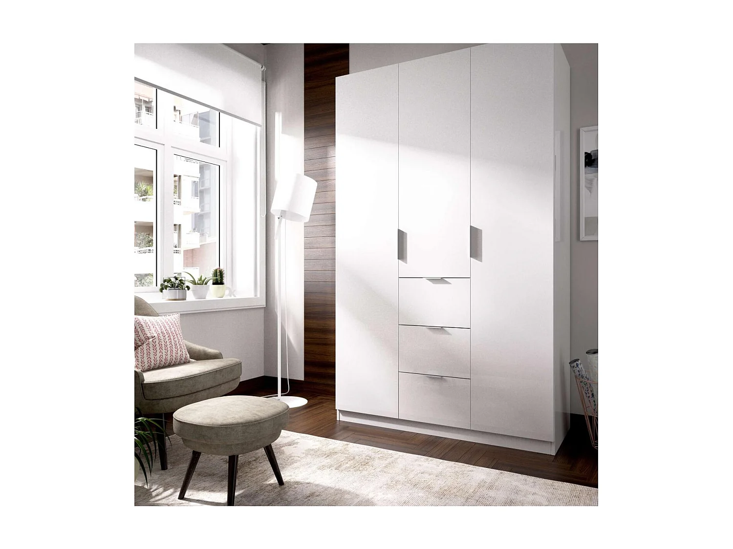 Armario ropero Romina puertas abatibles acabado blanco 204 cm(alto)135 cm(ancho)52 cm(larg