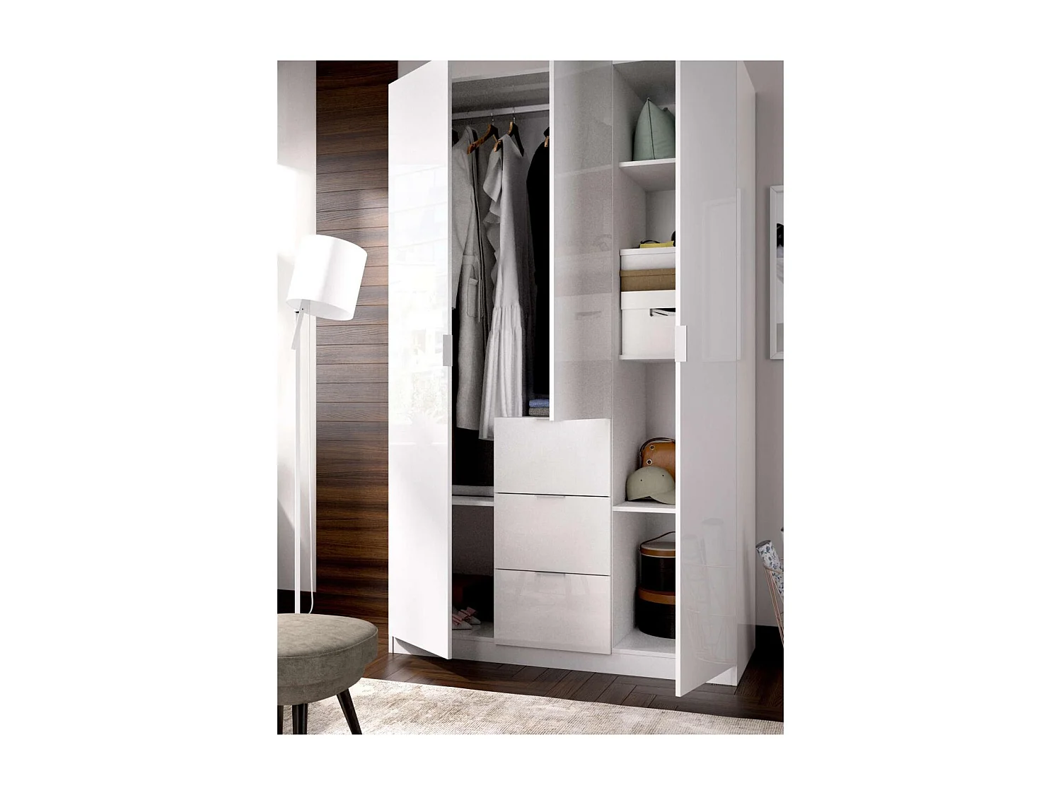 Armario ropero Romina puertas abatibles acabado blanco 204 cm(alto)135 cm(ancho)52 cm(larg