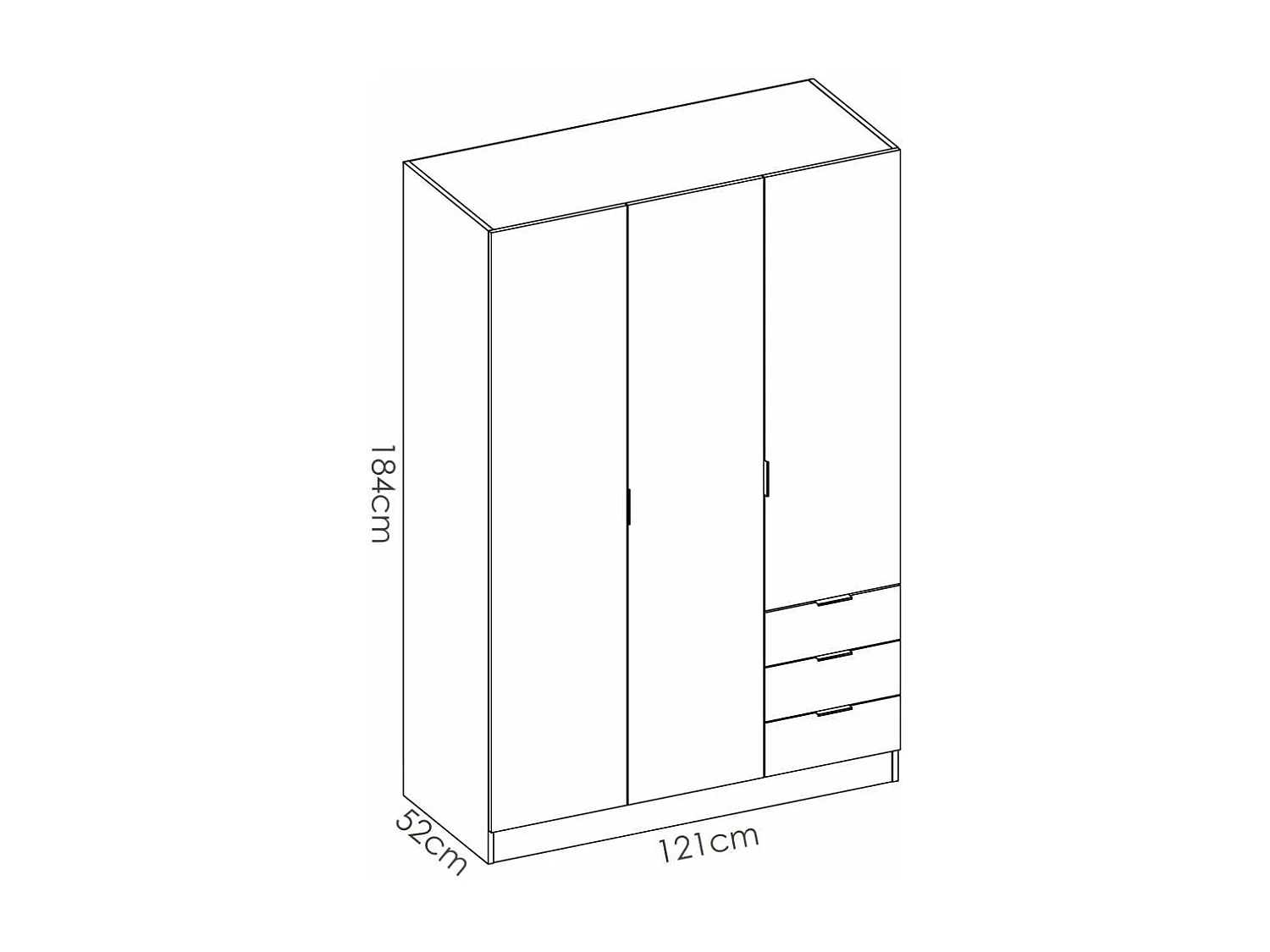 Armario ropero Lana 3 puertas abatibles y 3 cajones en roble natural-blanco 184 cm(alto)12