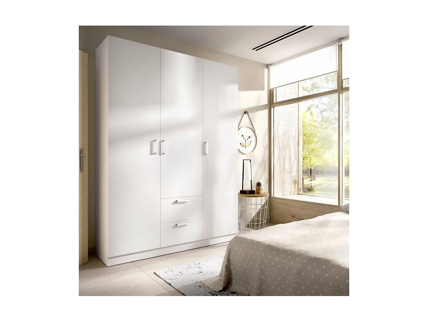 Armario ropero Huesa 3 puertas abatibles en blanco 215 cm(alto)150 cm(ancho)52 cm(largo)