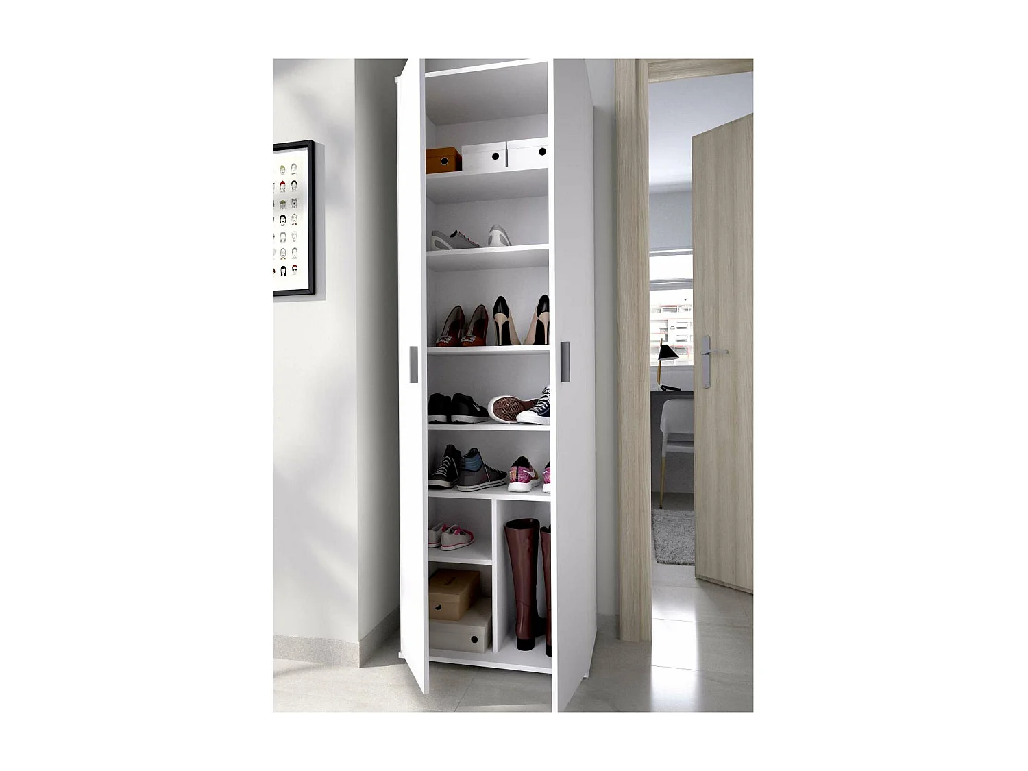 Armario multiusos Luna en acabado blanco 2 puertas 6 estantes 61 cm(ancho) 190 cm(altura)
