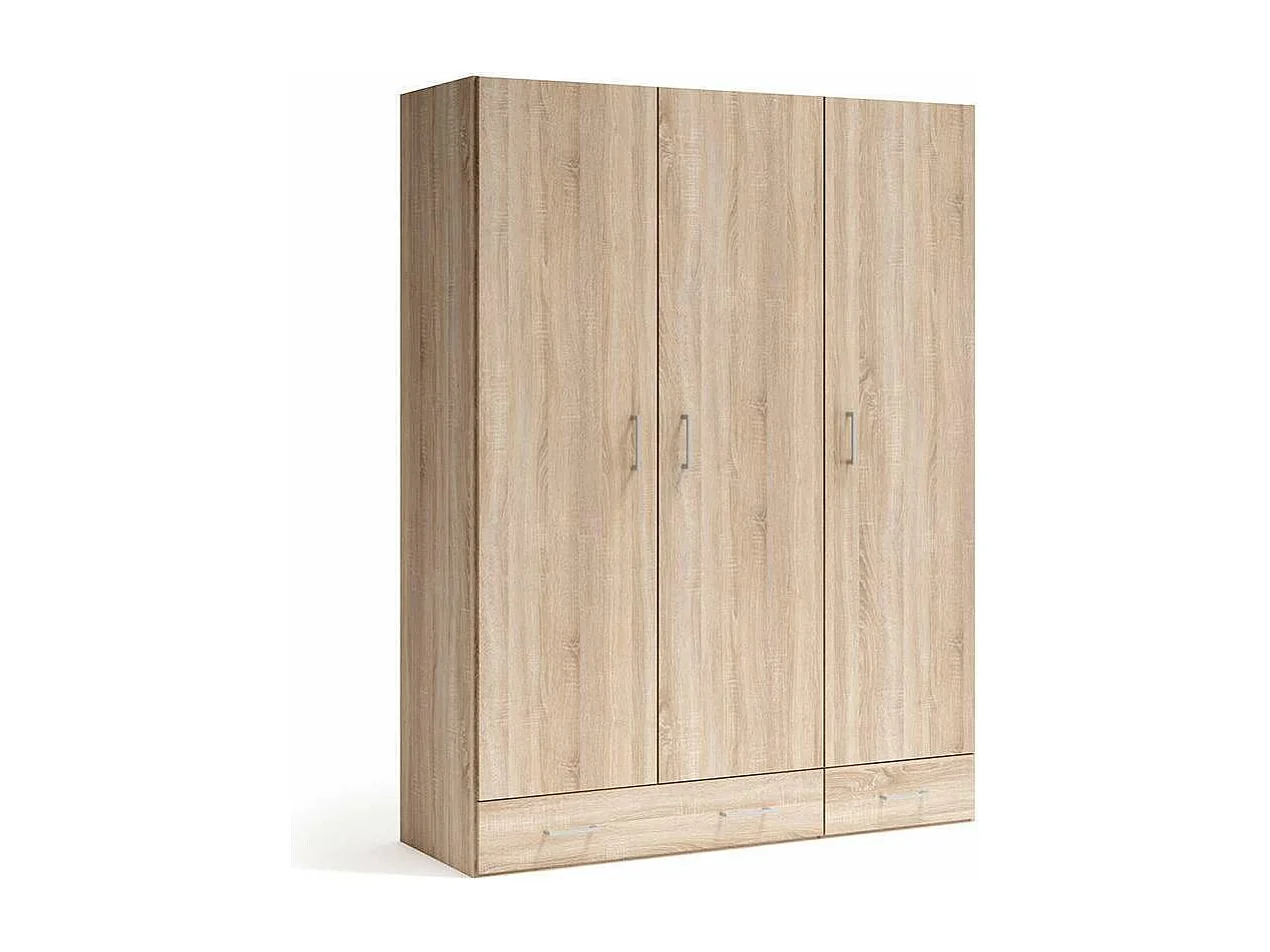 Armario 3 puertas abatibles 2 cajones acabado roble cambrian, 197cm(alto) 148cm(ancho) 51c