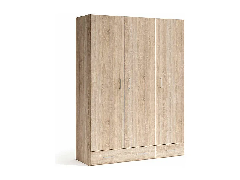 Armario 3 puertas abatibles 2 cajones acabado roble cambrian, 197cm(alto) 148cm(ancho) 51c