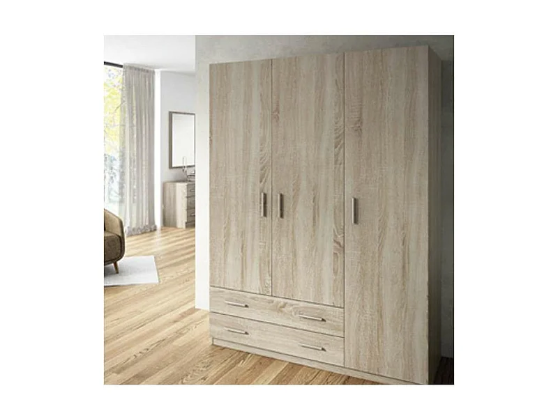Armario ropero 3 puertas abatibles 2 cajones Lorena acabado Cambrian, 196cm(alto) 150cm(an