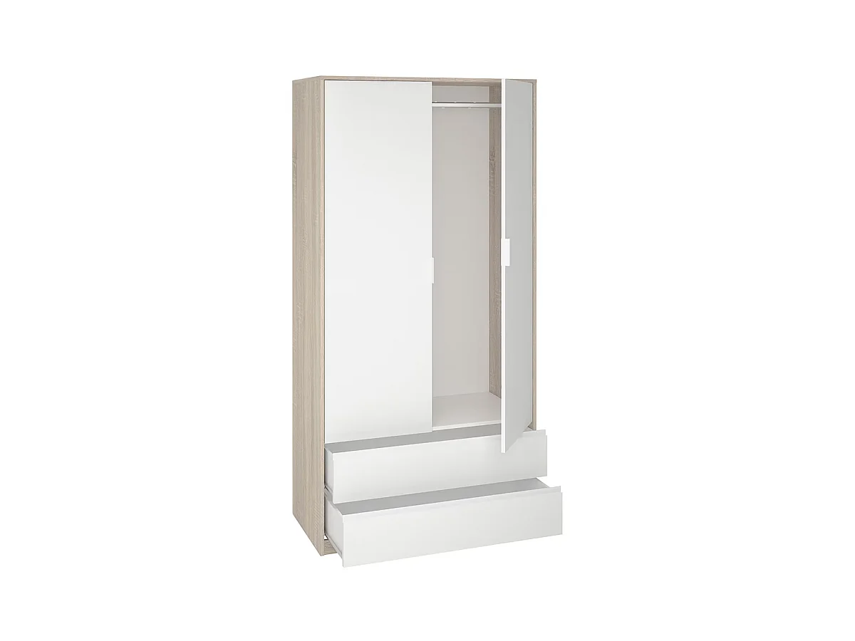 Armario 2 puertas 2 cajones abatibles acabado roble cortez/blanco 200 cm(alto)100 cm(ancho