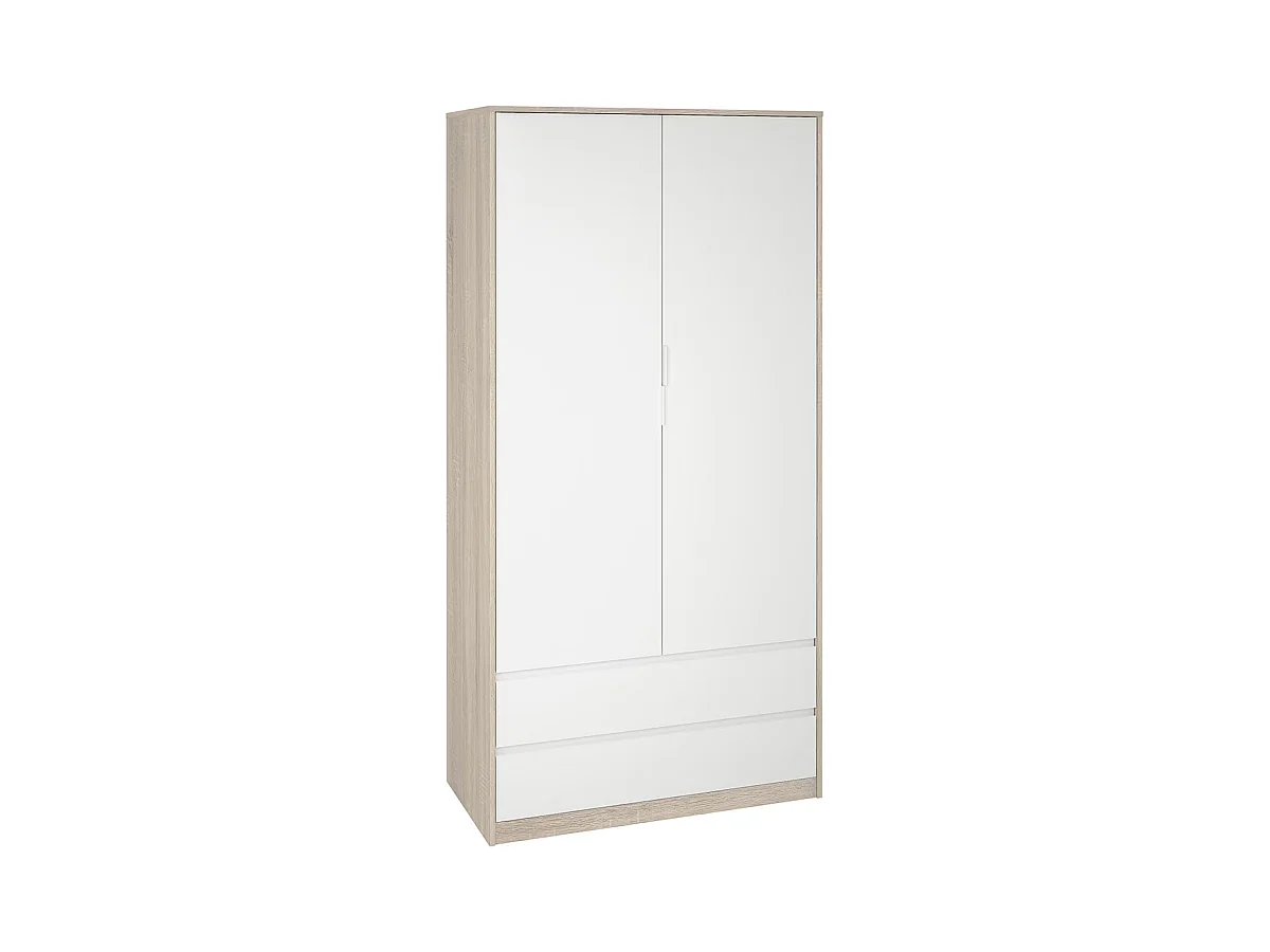 Armario 2 puertas 2 cajones abatibles acabado roble cortez/blanco 200 cm(alto)100 cm(ancho