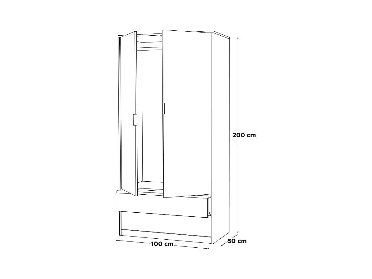 Armario 2 puertas 2 cajones abatibles acabado roble cortez/blanco 200 cm(alto)100 cm(ancho