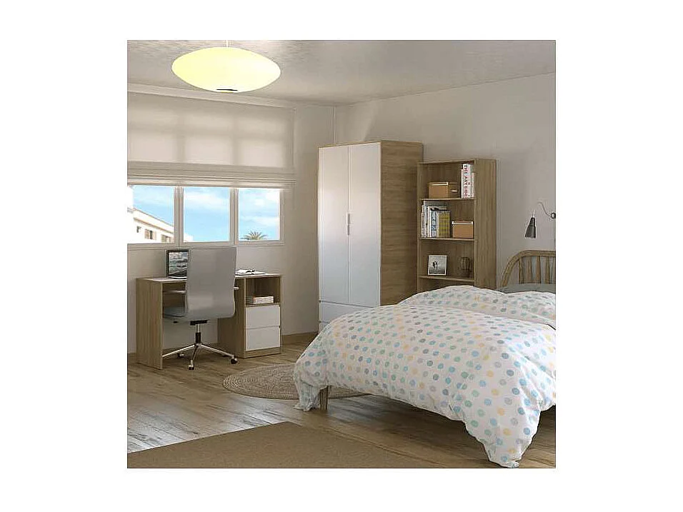 Armario 2 puertas 2 cajones abatibles acabado roble cortez/blanco 200 cm(alto)100 cm(ancho