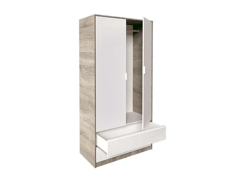 Armario 2 puertas 2 cajones abatibles acabado roble cortez/blanco 200 cm(alto)100 cm(ancho
