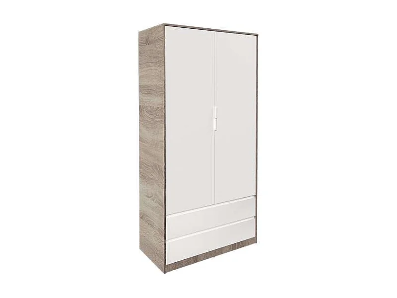 Armario 2 puertas 2 cajones abatibles acabado roble cortez/blanco 200 cm(alto)100 cm(ancho