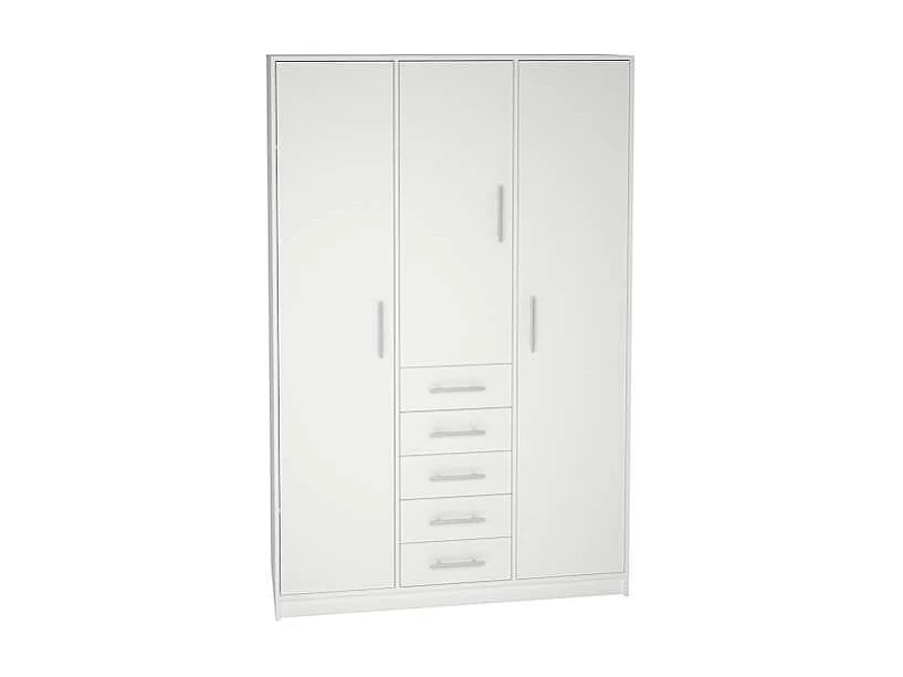 Armario 3 puertas abatibles 5 cajones acabado blanco, 200 cm(alto)130 cm(ancho)50 cm(fondo
