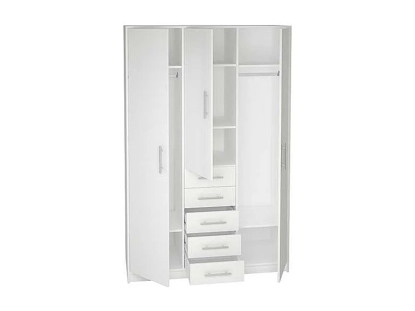 Armario 3 puertas abatibles 5 cajones acabado blanco, 200 cm(alto)130 cm(ancho)50 cm(fondo