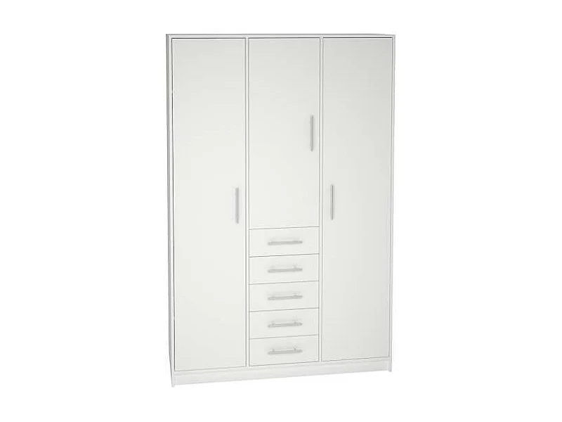 Armario 3 puertas abatibles 5 cajones acabado blanco, 200 cm(alto)130 cm(ancho)50 cm(fondo