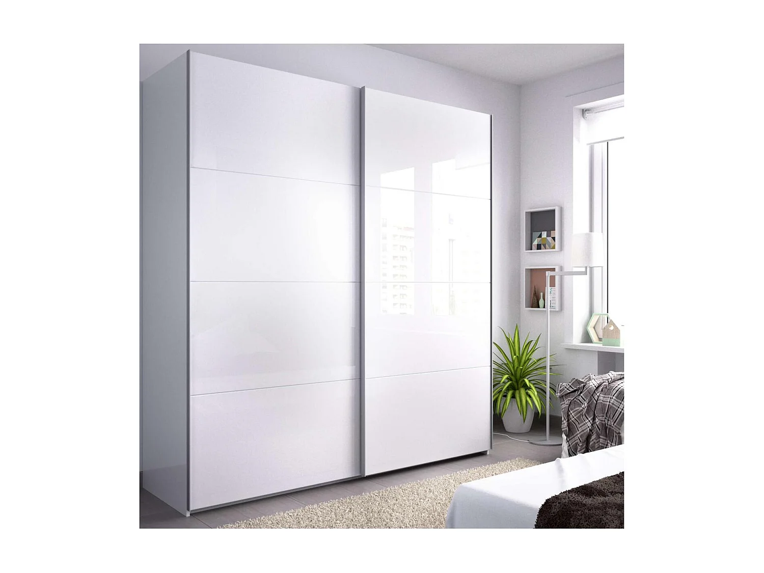 Armario 2 puertas correderas Lupión acabado blanco 204 cm(alto)180 cm(ancho)65 cm(largo)