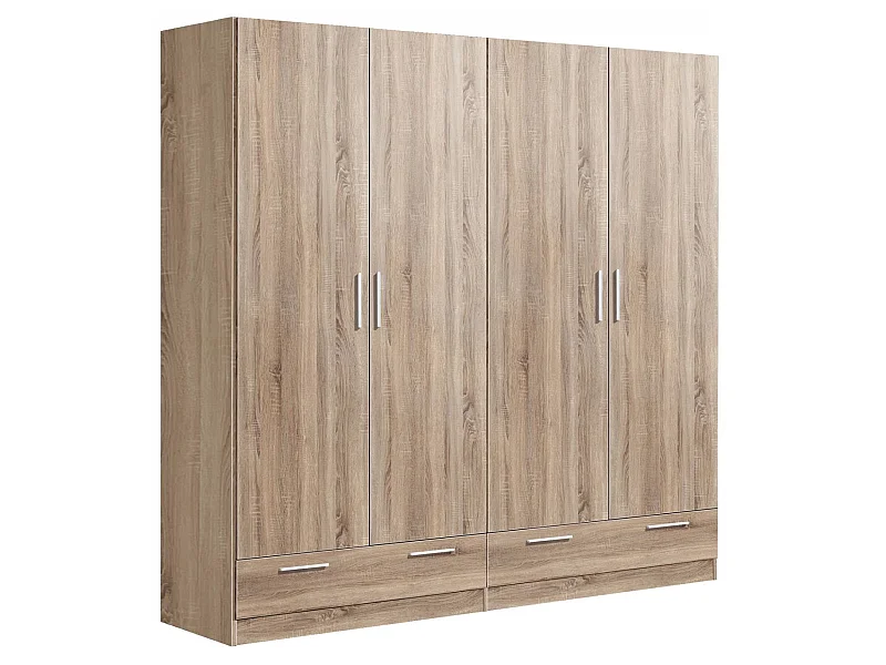 Armario ropero 4 puertas abatibles 2 cajones Lorena acabado roble cambrian, 196cm(alto) 20