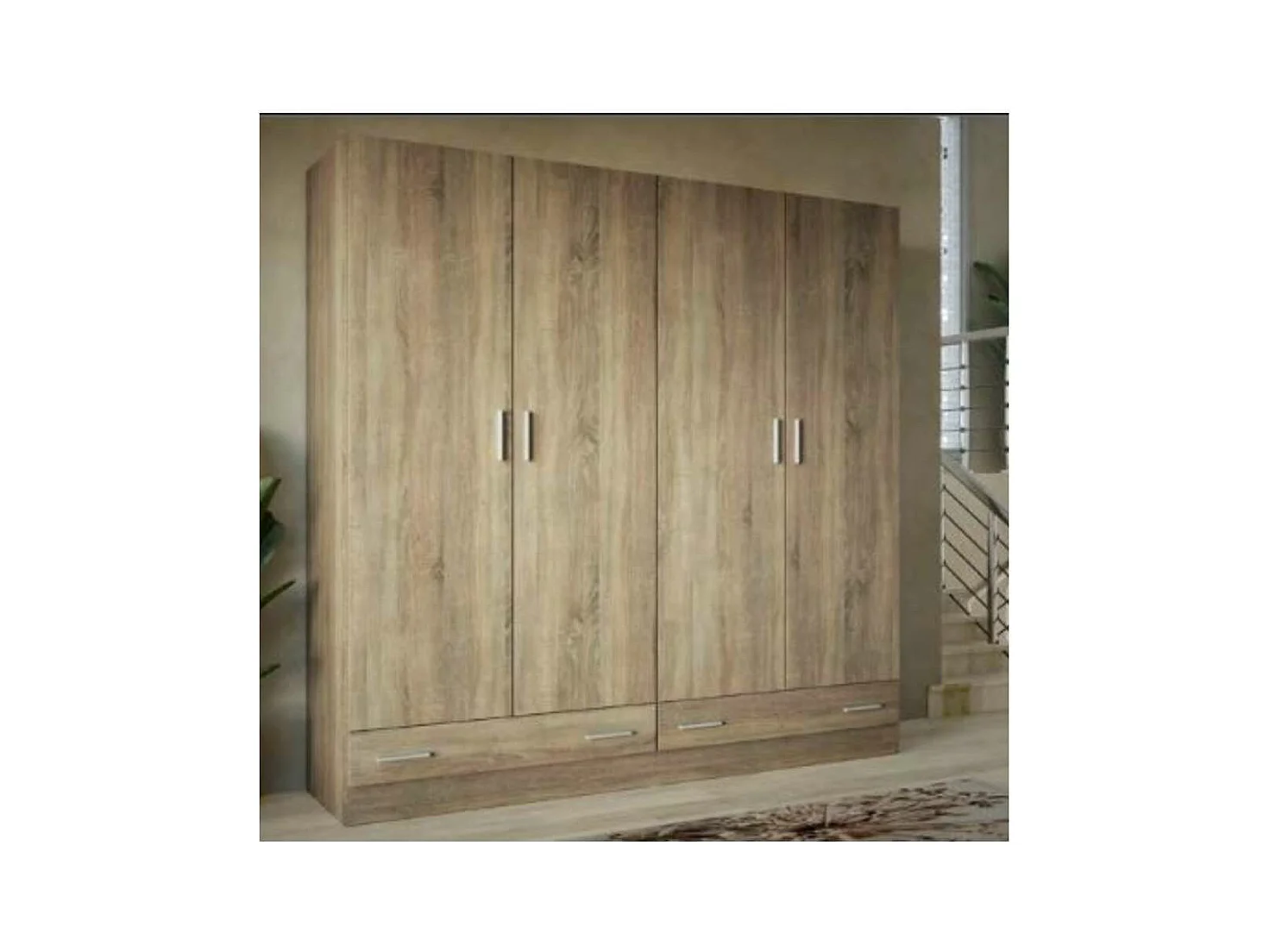Armario ropero 4 puertas abatibles 2 cajones Lorena acabado roble cambrian, 196cm(alto) 20