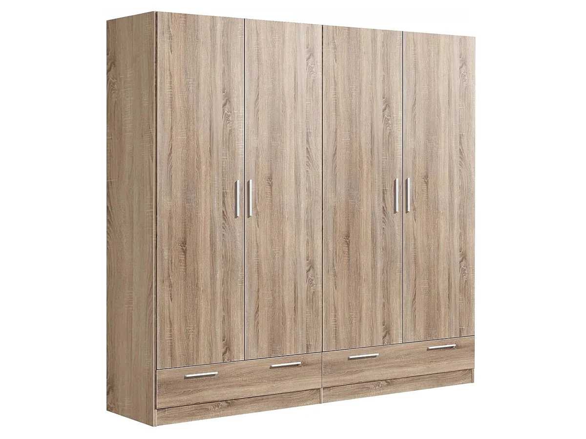 Armario ropero 4 puertas abatibles 2 cajones Lorena acabado roble cambrian, 196cm(alto) 20