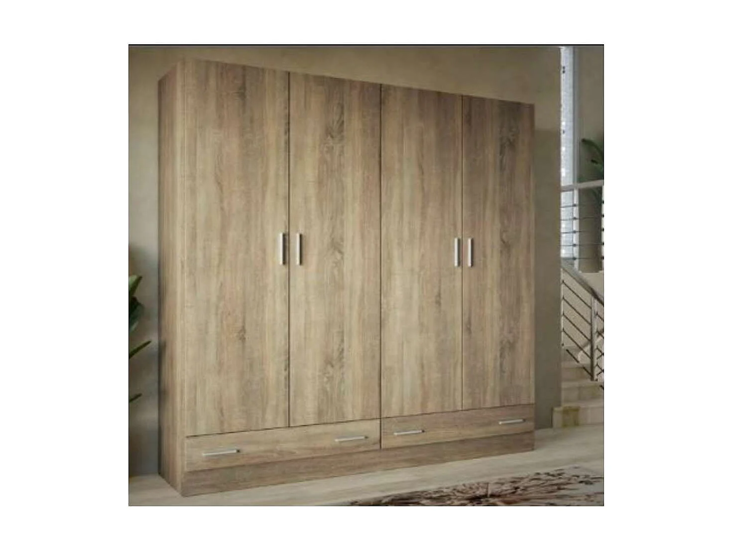 Armario ropero 4 puertas abatibles 2 cajones Lorena acabado roble cambrian, 196cm(alto) 20