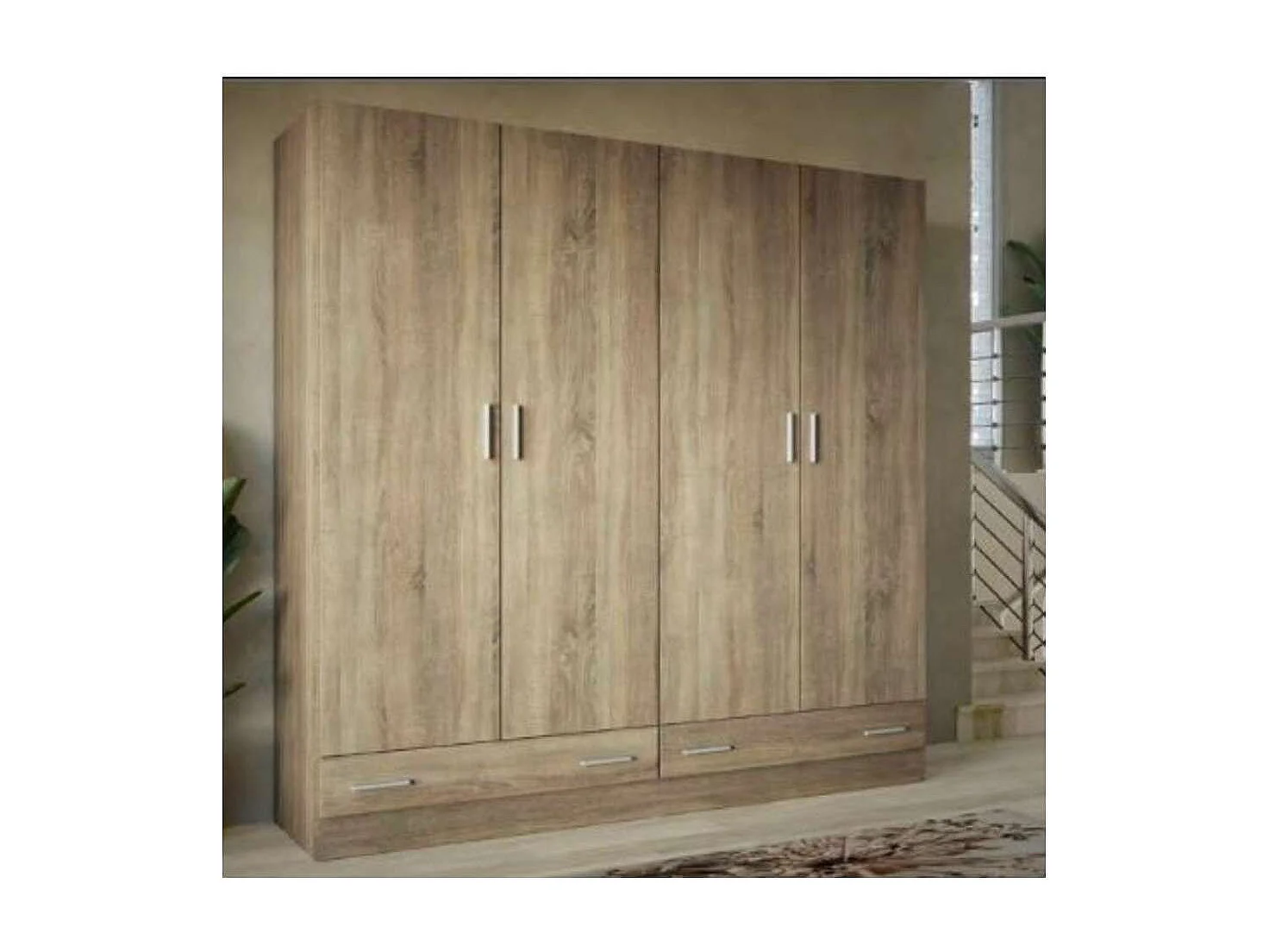 Armario ropero 4 puertas abatibles 2 cajones Lorena acabado roble cambrian, 230cm(alto) 20