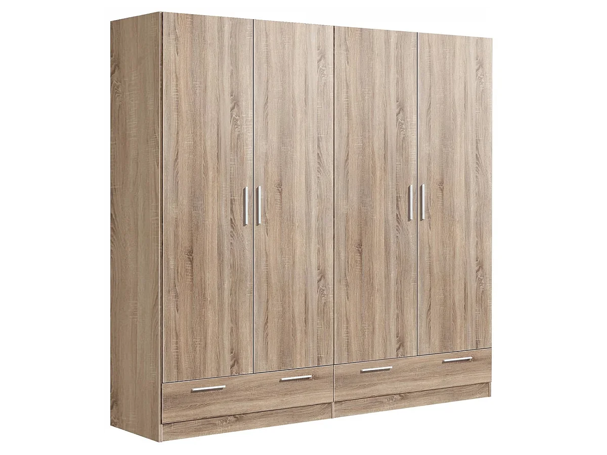 Armario ropero 4 puertas abatibles 2 cajones Lorena acabado roble cambrian, 196cm(alto) 20
