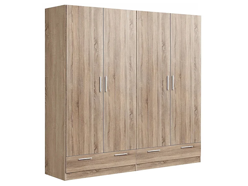 Armario ropero 4 puertas abatibles 2 cajones Lorena acabado roble cambrian, 196cm(alto) 20