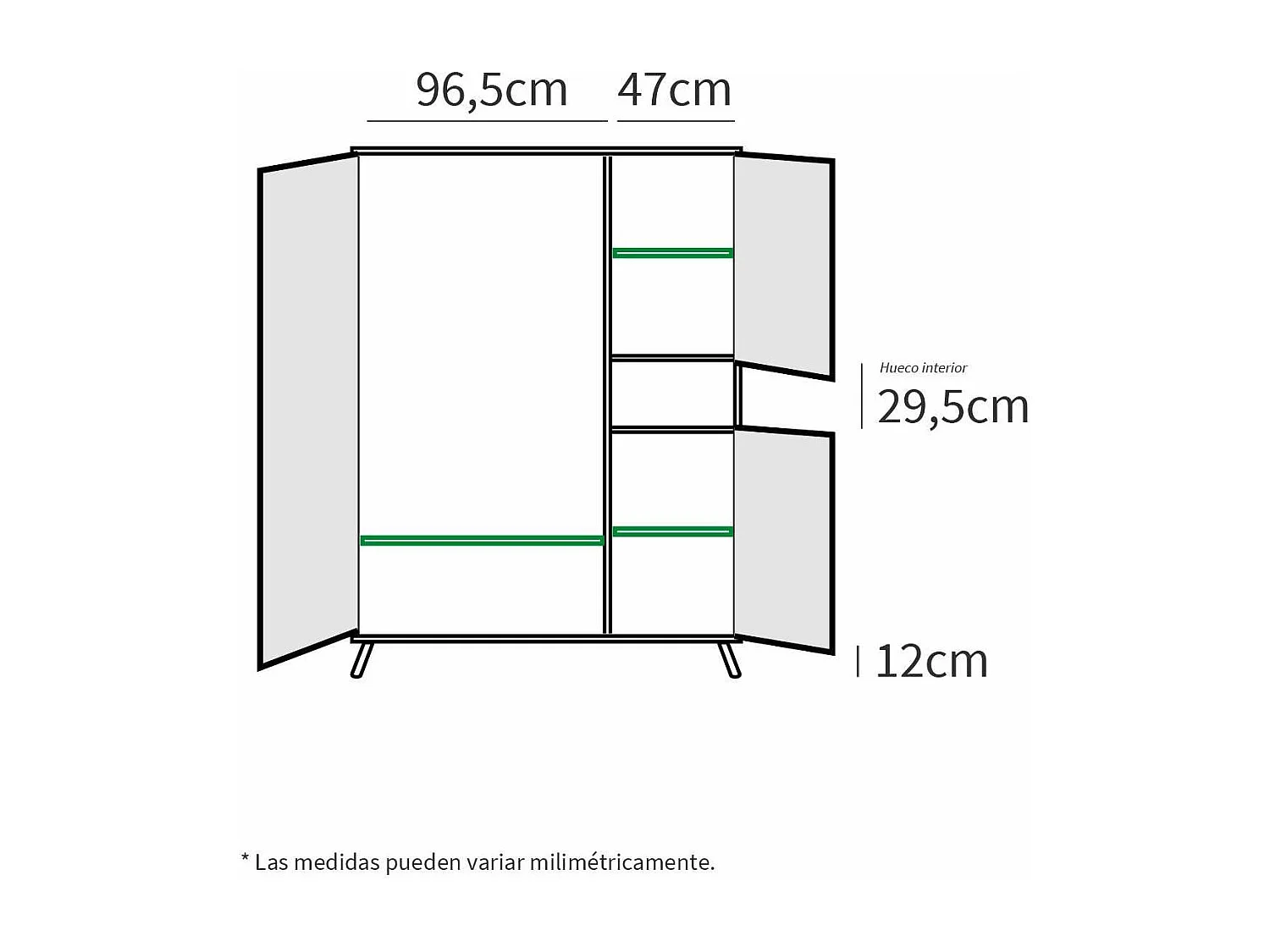 Armario ropero 4 puertas y hueco Camila 200 cm(alto)150 cm(ancho)55 cm(fondo)