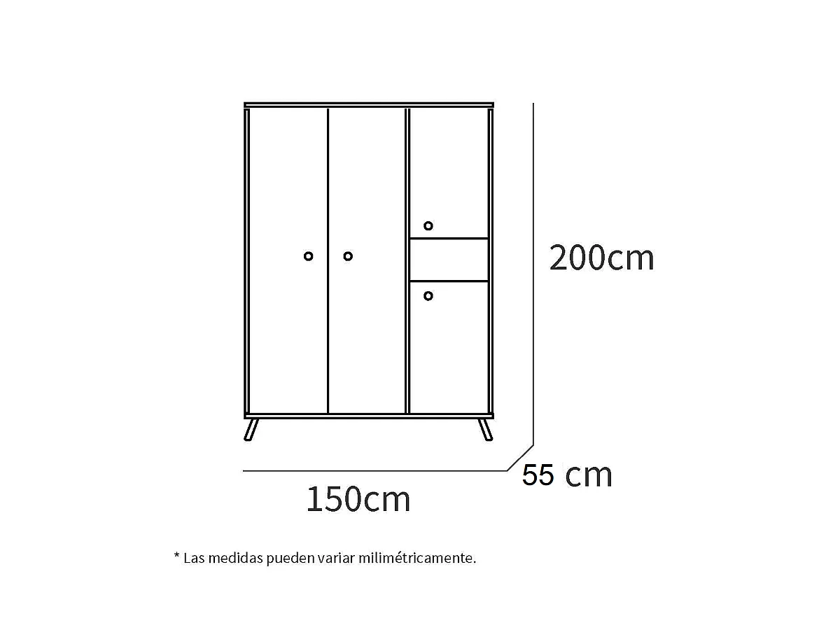 Armario ropero 4 puertas y hueco Camila 200 cm(alto)150 cm(ancho)55 cm(fondo)
