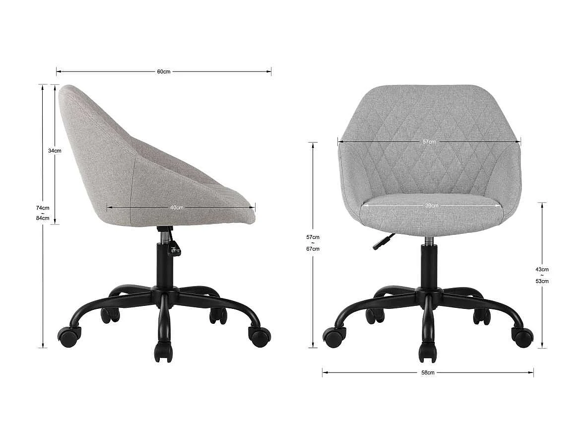 Silla despacho giratoria elevable acabado gris claro, 58m(ancho) 74/84cm(altura) 60cm(fond