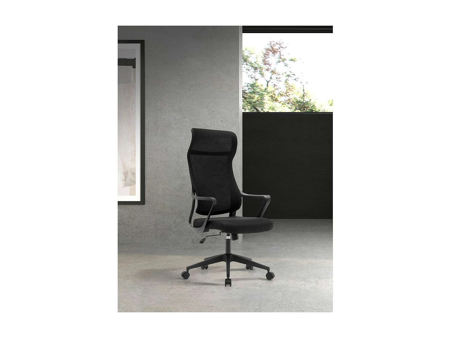 Silla despacho giratoria elevable con reposacabezas acabado negro, 67m(ancho) 117/127cm(al