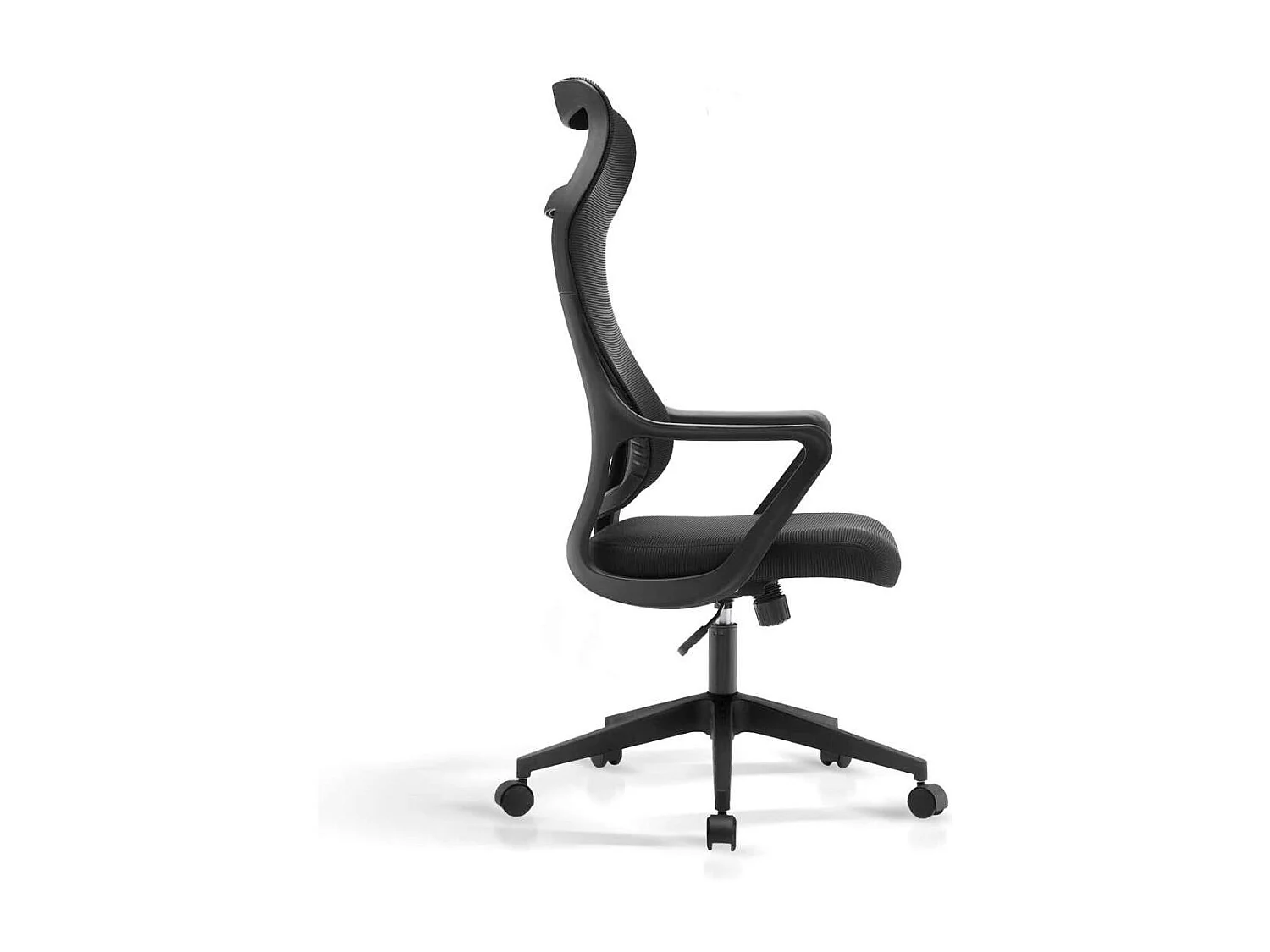 Silla despacho giratoria elevable con reposacabezas acabado negro, 67m(ancho) 117/127cm(al
