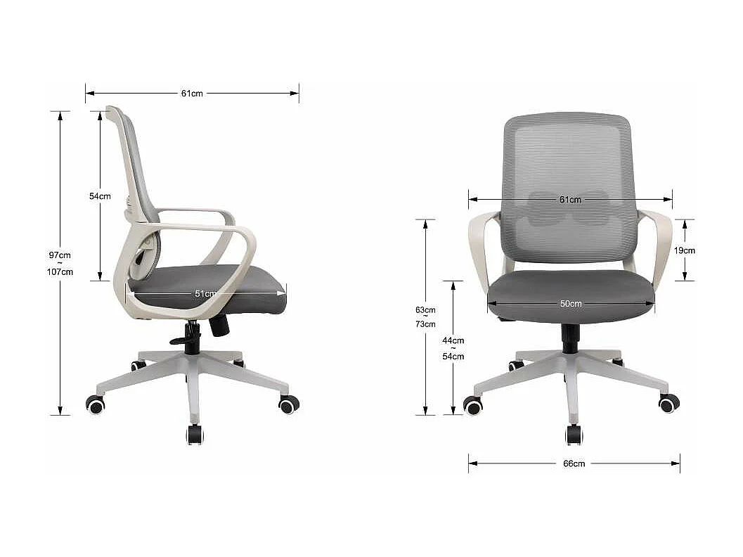 Silla despacho giratoria elevable acabado gris/blanco, 66m(ancho) 97/105cm(altura) 61cm(fo