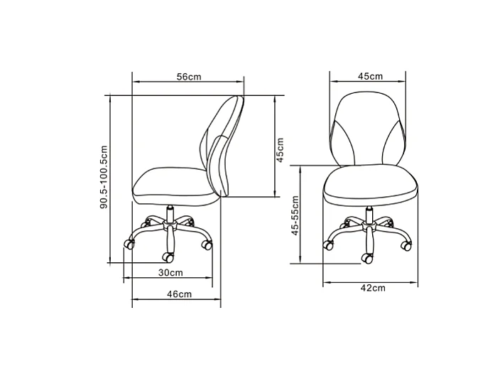 Silla de oficina Estela en piel sintética negra. Alto: 90.5-100.5cm Ancho: 45, Fondo: 56.