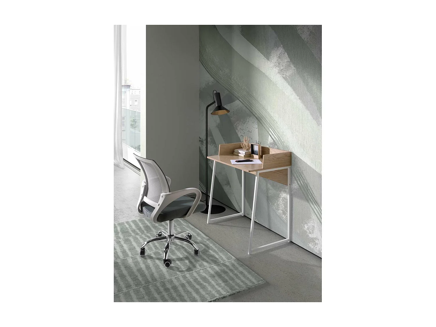 Silla despacho de diseño moderno giratoria elevable acabado gris, 53 cm(ancho) 79/91 cm(a