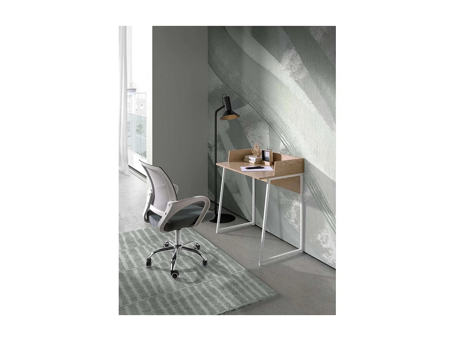 Silla despacho de diseño moderno giratoria elevable acabado gris, 53 cm(ancho) 79/91 cm(a