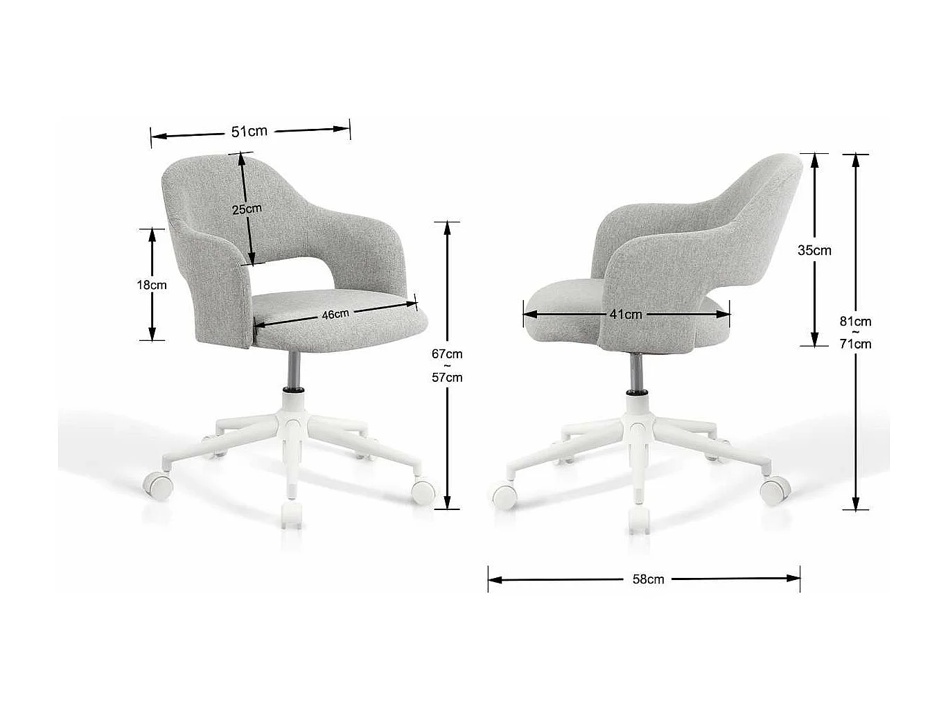 Silla despacho giratoria elevable acabado gris, 58m(ancho) 71/81cm(altura) 58cm(fondo)