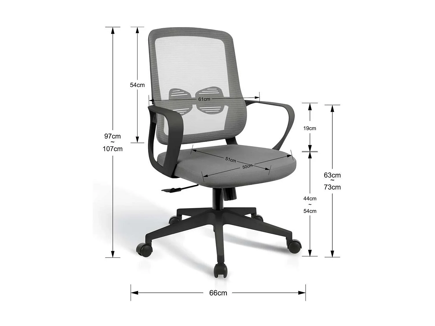 Silla despacho giratoria elevable acabado gris/negro, 66m(ancho) 97/105cm(altura) 61cm(fon