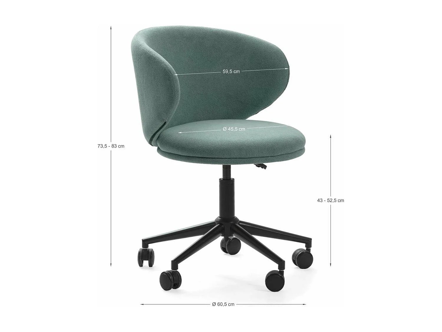 Sillón despacho giratorio elevable Rebeca acabado verde, 60.5m(ancho) 73.5/83cm(altura) 6