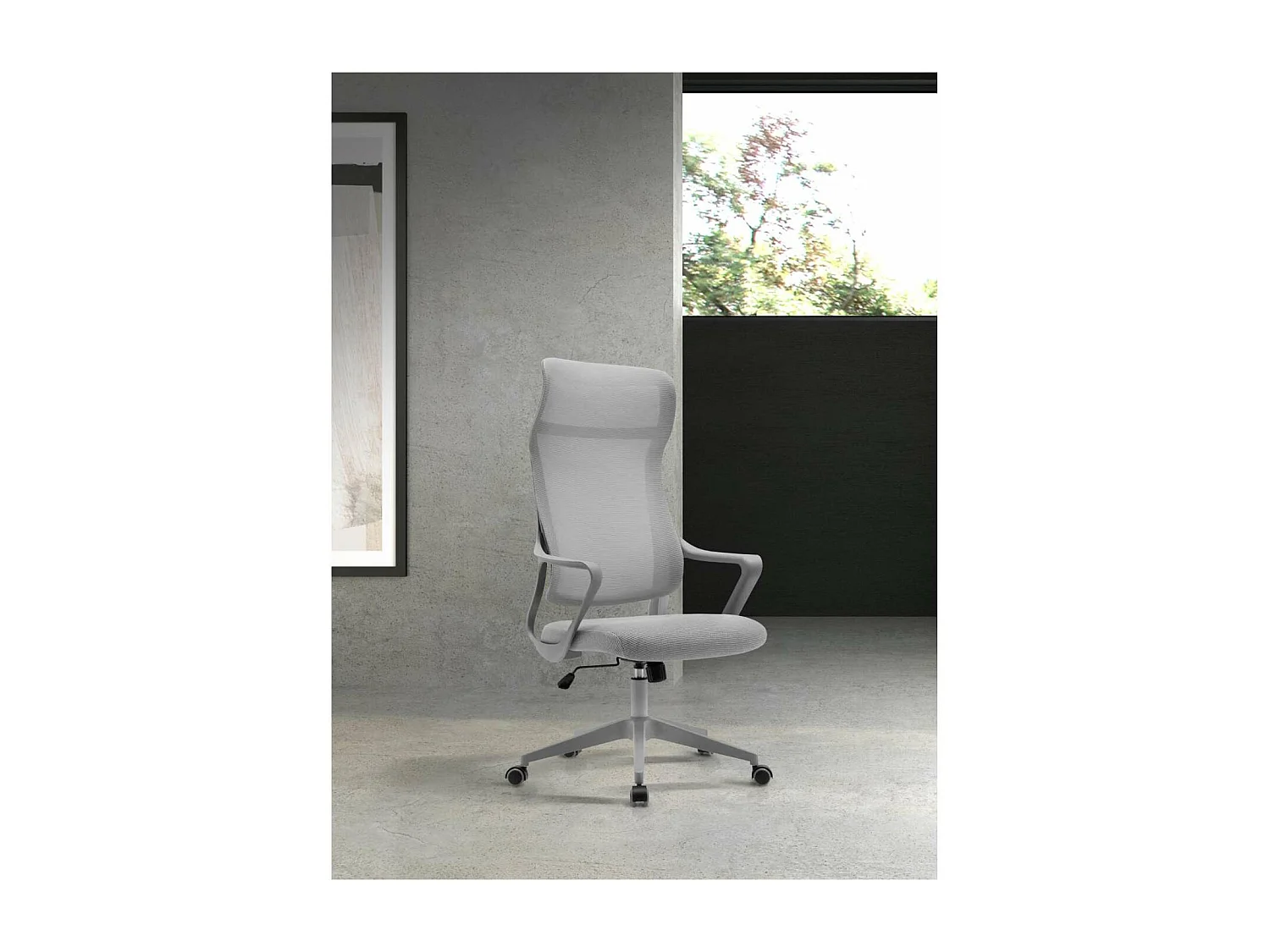 Silla despacho giratoria elevable con reposacabezas acabado gris, 67m(ancho) 117/127cm(alt