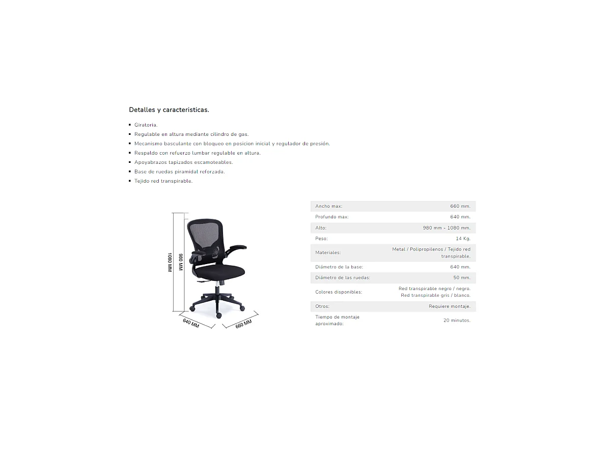 Silla giratoria regulable Lexi tapizada en tejido red transpirable gris, 66x64x98-108cm (a