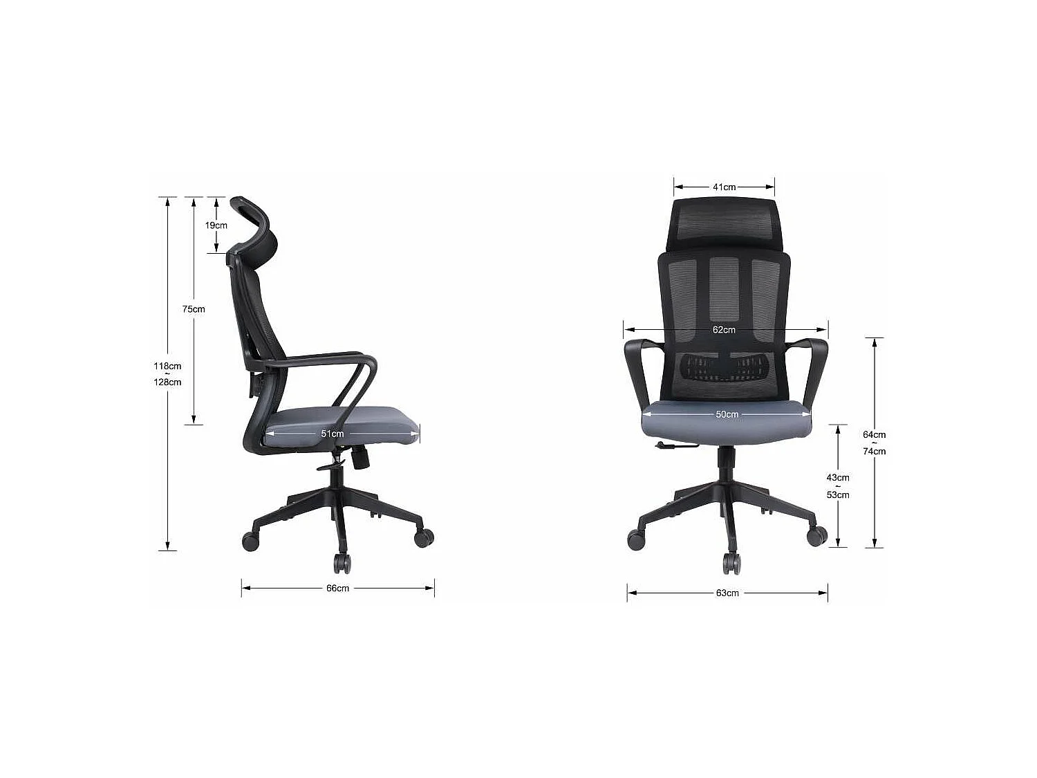 Silla despacho giratoria elevable con reposacabezas acabado negro/gris, 63cm(ancho) 118/12