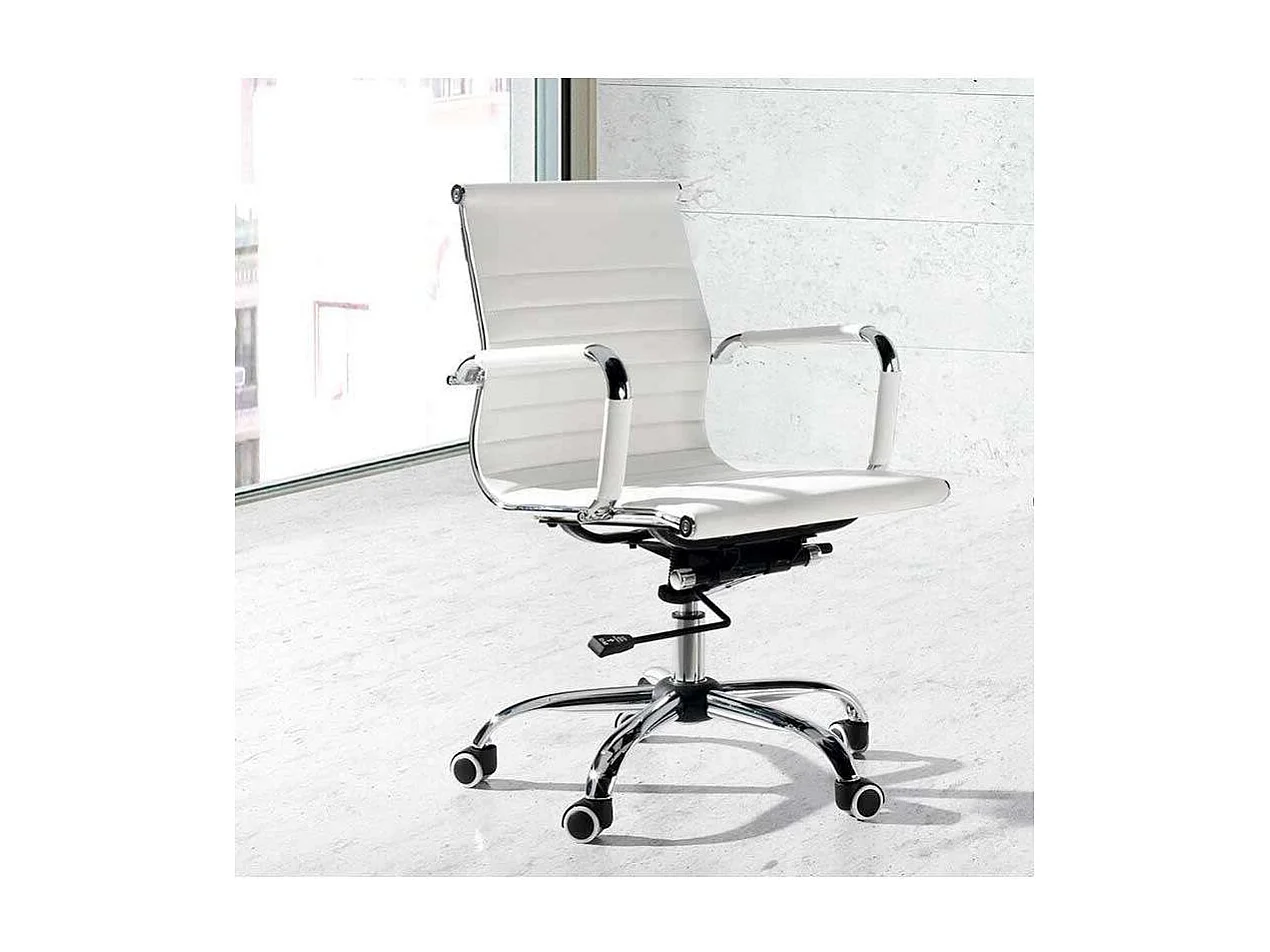 Silla despacho giratoria elevable acabado simil piel blanco, 58 cm(ancho) 90/97 cm(altura)