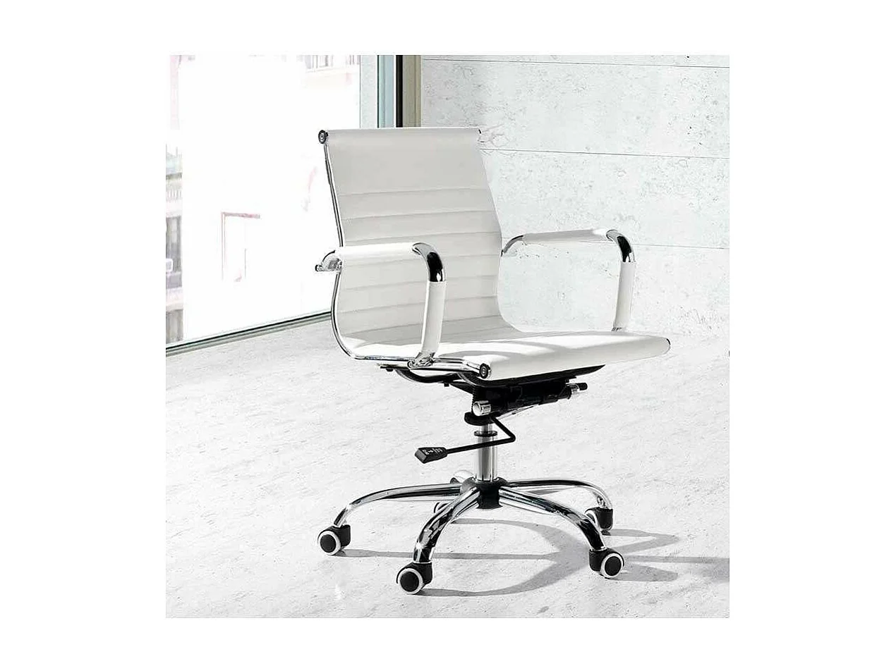 Silla despacho giratoria elevable acabado simil piel blanco, 58 cm(ancho) 90/97 cm(altura)