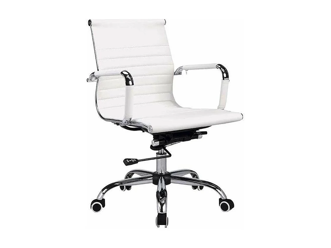 Silla despacho giratoria elevable acabado simil piel blanco, 58 cm(ancho) 90/97 cm(altura)