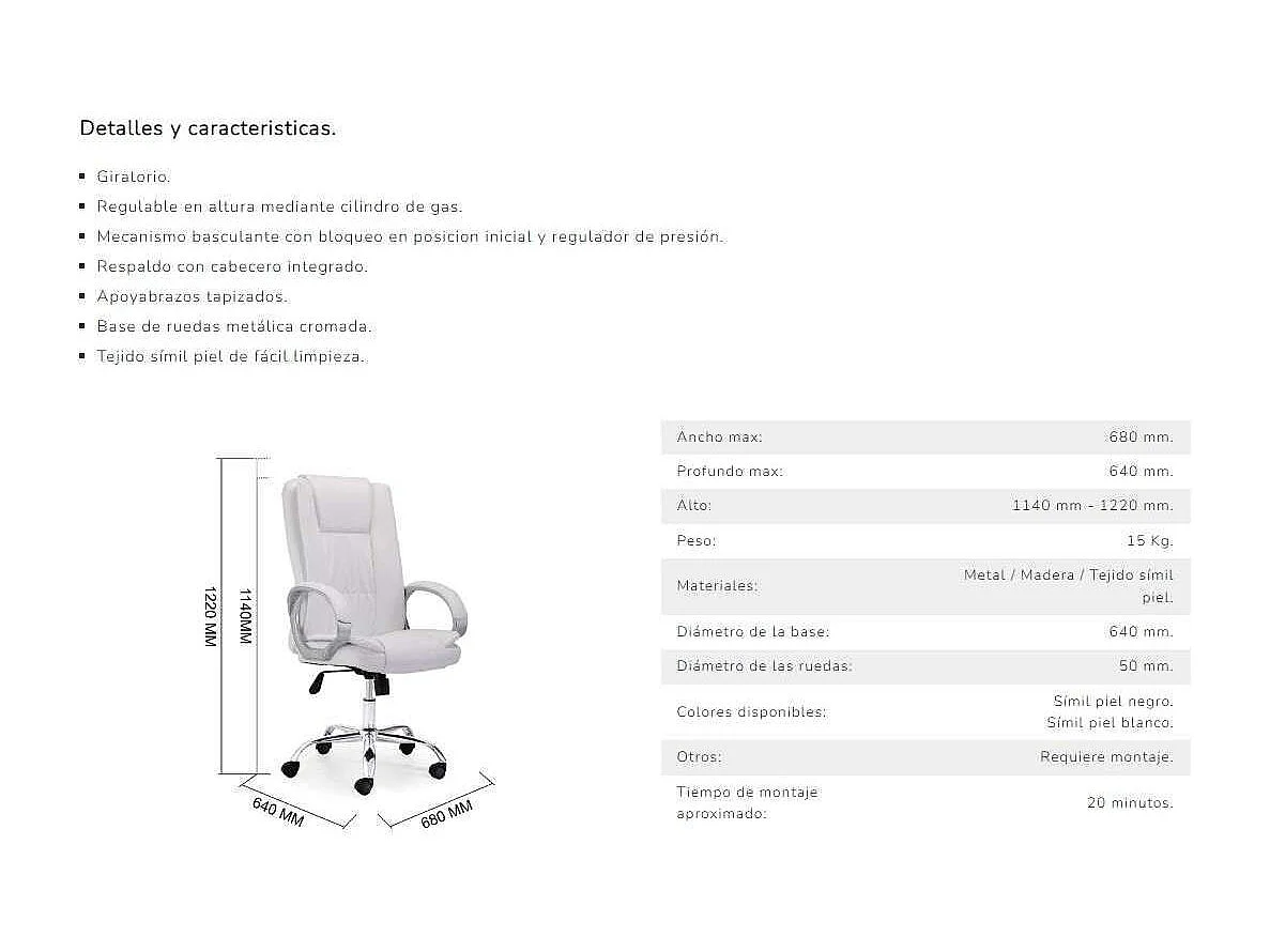 Sillón giratorio Atlas en símil piel negro, 114-122 cm(alto)64 cm(ancho)68 cm(largo)